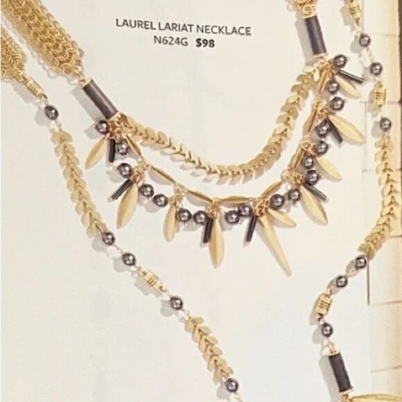 stella & dot ~ laurel lariat ~ grayish black pearls & gold beads versati… - Picture 1 of 13